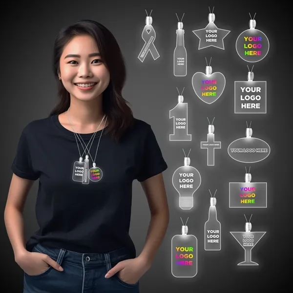 Acrylic pendant necklaces with a 24" necklace and LED lights; offered... from ASI 42016 Brighter Promotions Inc