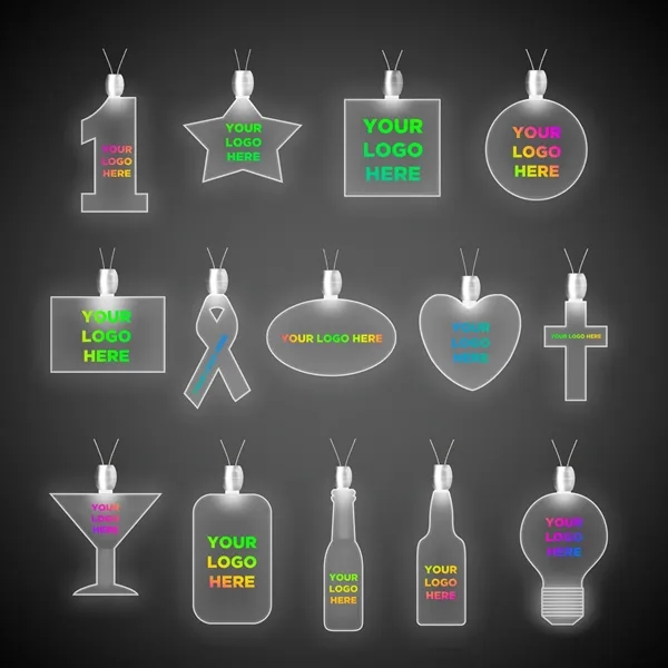 Acrylic pendant necklaces with a 24" necklace and LED lights; offered... from ASI 42016 Brighter Promotions Inc
