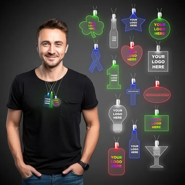 Acrylic pendant necklaces with a 24" necklace and LED lights; offered... from ASI 42016 Brighter Promotions Inc