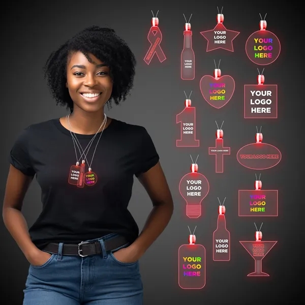 Acrylic pendant necklaces with a 24" necklace and LED lights; offered... from ASI 42016 Brighter Promotions Inc