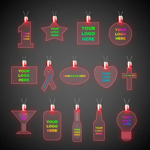 Acrylic pendant necklaces with a 24" necklace and LED lights; offered... from ASI 42016 Brighter Promotions Inc