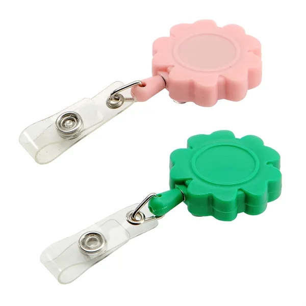 Retractable flower shape badge reel with epoxy dome on 1 location... from ASI 37218 Athena Promo (tm)