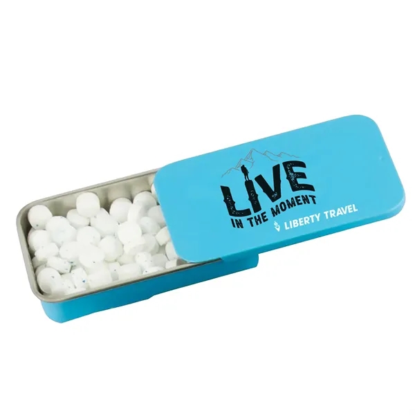 Slider tin filled with appx. 0.56 oz. of mints.... from ASI 44900 NC Custom (CI/Lanco) / Chocolate Inn