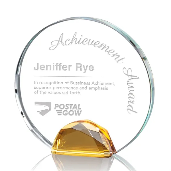 Magnificent Optical Crystal Award with a sparkling multifaceted Amber Optical crystal... from ASI 84592 St Regis Group / St Regis