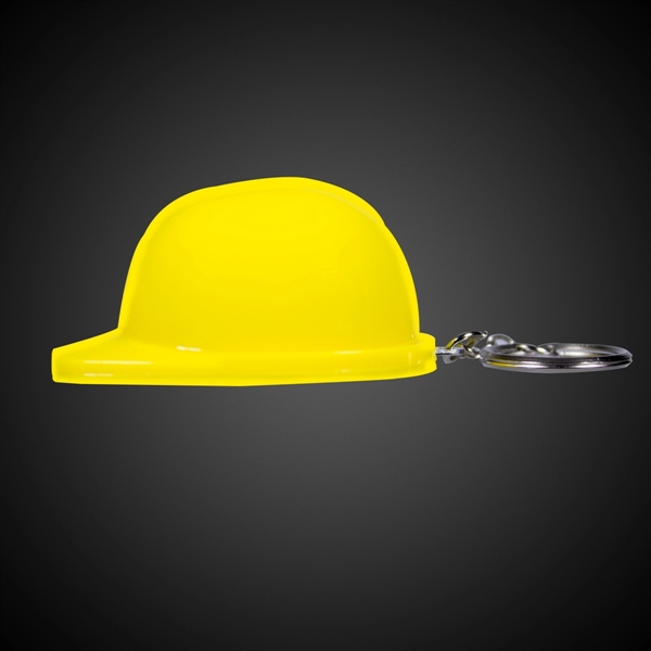 Construction hat-shaped bottle opener keychain, made of plastic.... from ASI 42016 Brighter Promotions Inc