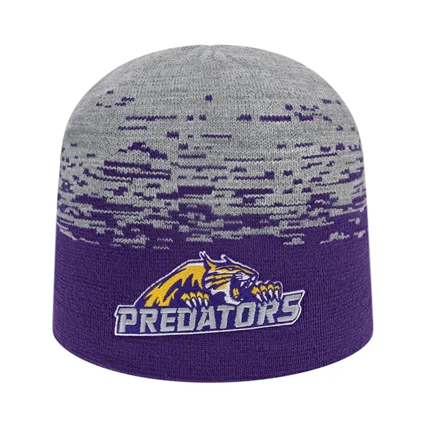 Knit acrylic beanie in 12 colors with two-tone static pattern.... from ASI 43792 Cap America Inc