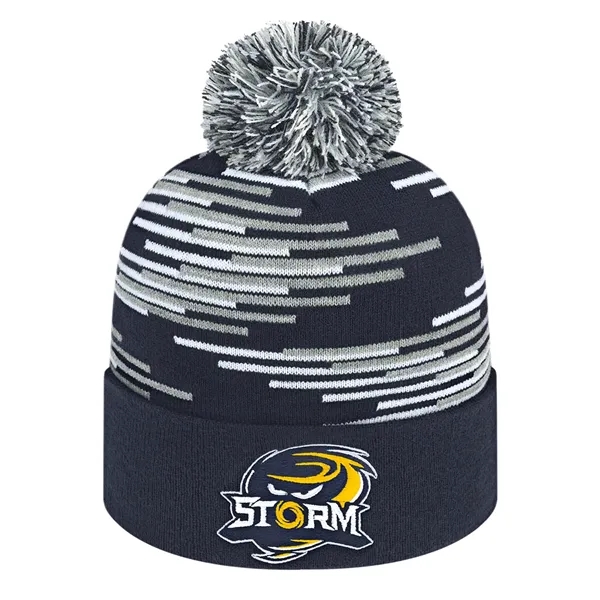 Knit beanie cap with staggered pattern, solid cuff and matching tri-color... from ASI 43792 Cap America Inc
