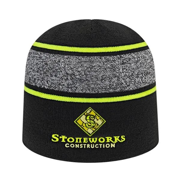 Knit beanie with variegated black and white yarn and contrasting stripes.... from ASI 43792 Cap America Inc