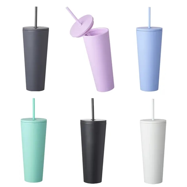 Double wall plastic tumbler with straw, 24 oz. plus 1 color... from ASI 37218 Athena Promo (tm)