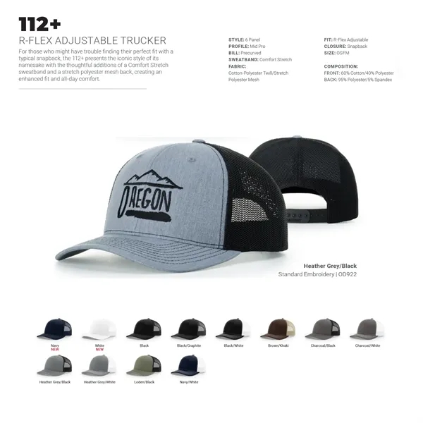 Richardson 112+ R-FLEX snapback six-panel cotton and polyester trucker cap with... from ASI 74601 Calico