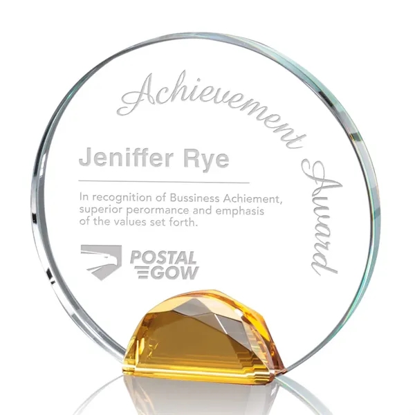 Magnificent Optical Crystal Award with a sparkling multifaceted Amber Optical crystal... from ASI 84592 St Regis Group / St Regis