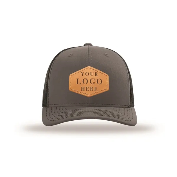 Custom Leather Patches applied to Buyer-Supplied Hats. Debossed and machine stitched... from ASI 75126 Oowee Products