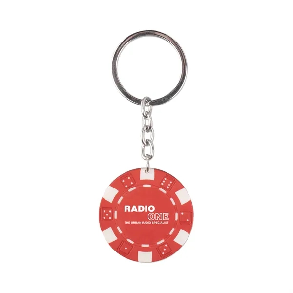 Poker chip key chains that feature a dice illustration.... from ASI 52710 Lincoln Line