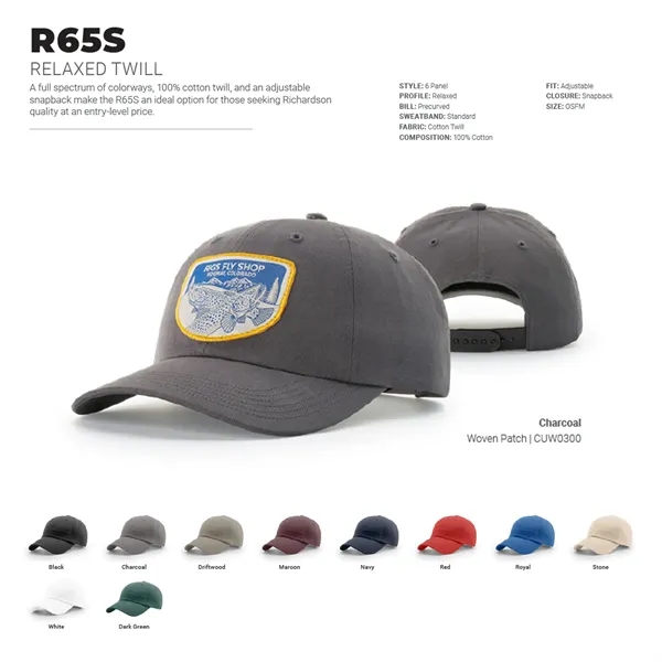 Richardson R65 Casual Twill snapback six-panel snapback hat with embroidery and... from ASI 74601 Calico