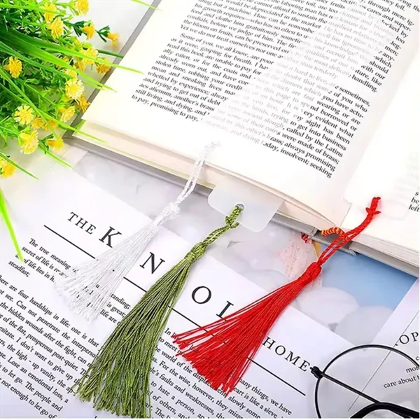 Transparent acrylic bookmark with tassel plus 1 color silkscreen imprint on... from ASI 37218 Athena Promo (tm)