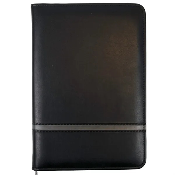 Vinyl junior zippered padfolio with various pockets, a writing pad, and... from ASI 54040 Fey Promo