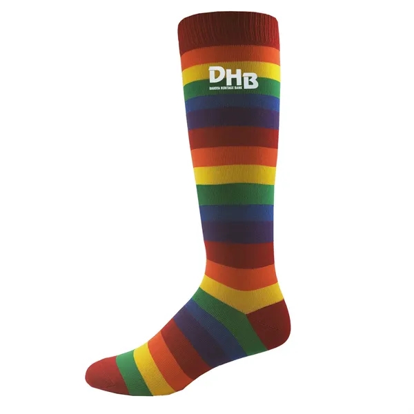 Flat knit rainbow striped knee high length dress socks.... from ASI 90160 Suntex Industries