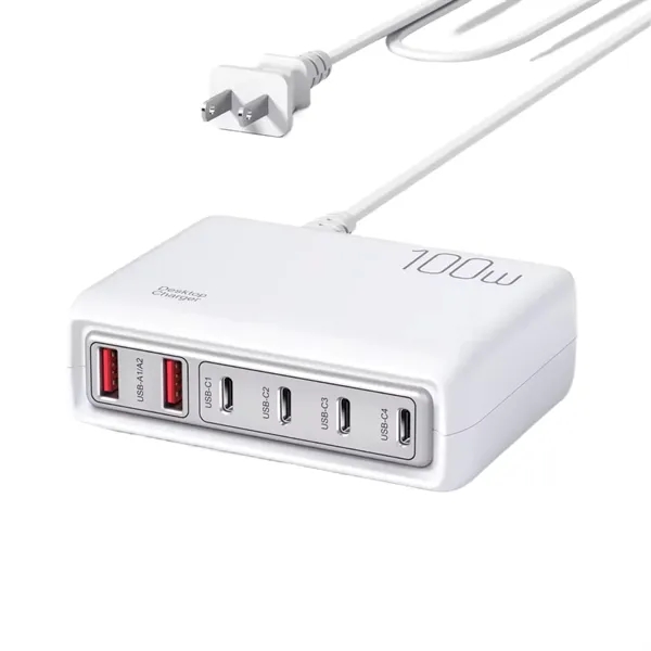 Power charge 6-port desktop charger - 100 W plus laser engraving... from ASI 37218 Athena Promo (tm)