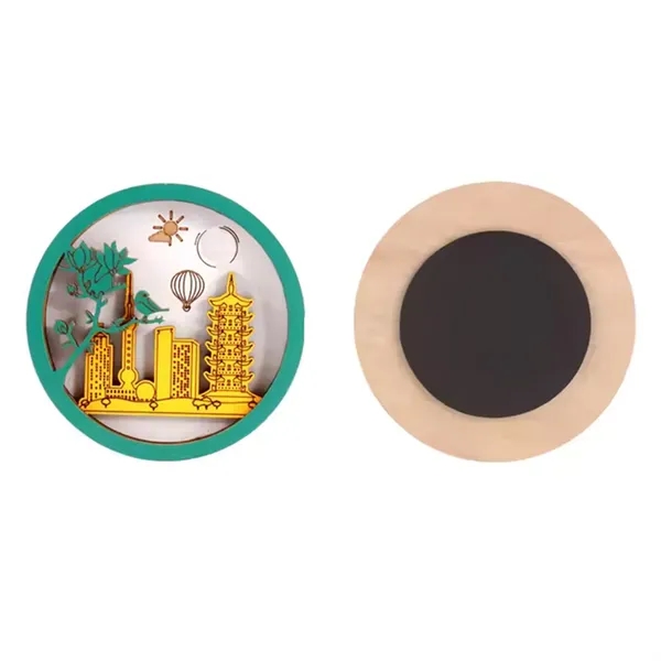 Round shape wooden souvenir magnet plus full color UV imprint on... from ASI 37218 Athena Promo (tm)