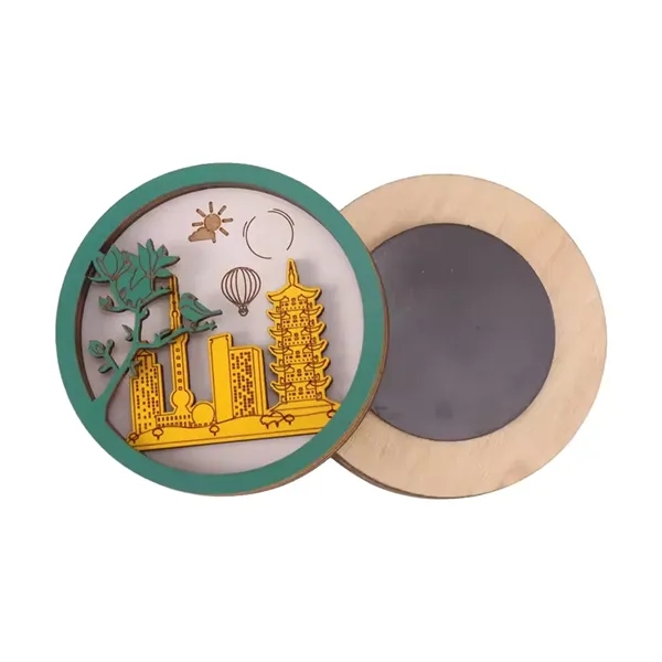 Round shape wooden souvenir magnet plus full color UV imprint on... from ASI 37218 Athena Promo (tm)
