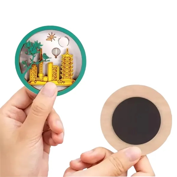 Round shape wooden souvenir magnet plus full color UV imprint on... from ASI 37218 Athena Promo (tm)