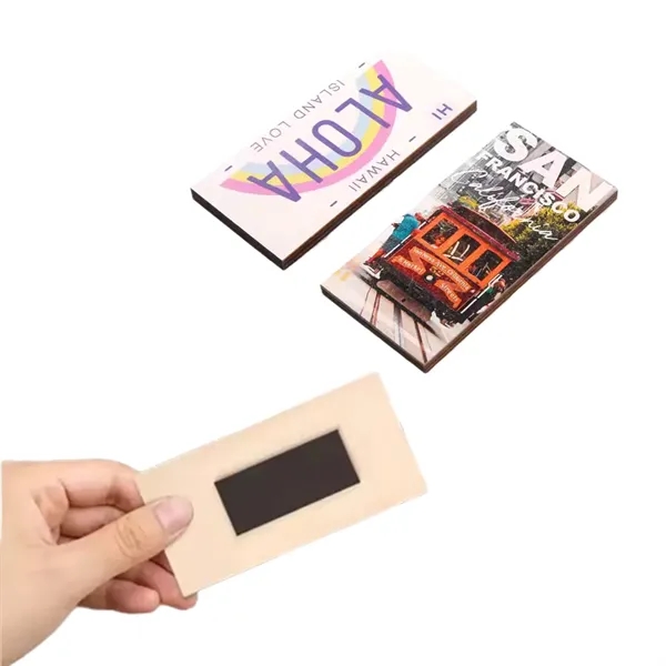 Rectangle shape wooden souvenir magnet plus full color UV imprint on... from ASI 37218 Athena Promo (tm)