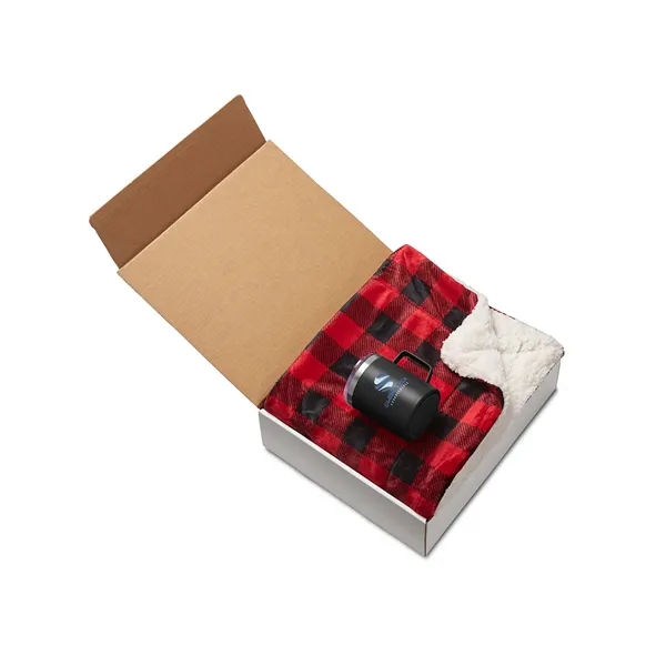 Comfort gift set with a blanket, 12-ounce vacuum-insulated coffee mug, and... from ASI 79530 Prime Line