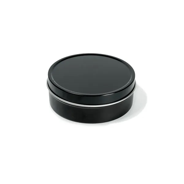 4 oz. Black Travel Tin Candle - with 4-c direct imprint.... from ASI 38850 Bath Promotions / Bath Promotions