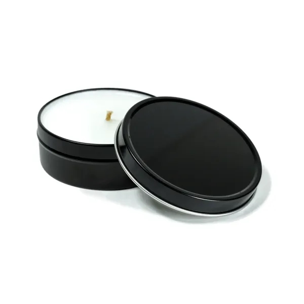 4 oz. Black Travel Tin Candle - with 4-c direct imprint.... from ASI 38850 Bath Promotions / Bath Promotions