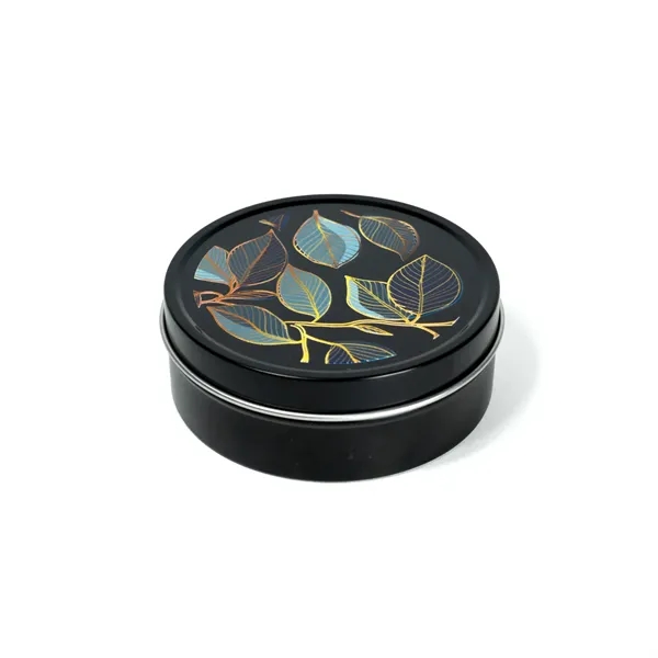 4 oz. Black Travel Tin Candle - with 4-c direct imprint.... from ASI 38850 Bath Promotions / Bath Promotions