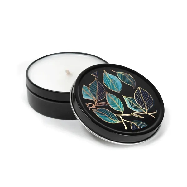 4 oz. Black Travel Tin Candle - with 4-c direct imprint.... from ASI 38850 Bath Promotions / Bath Promotions