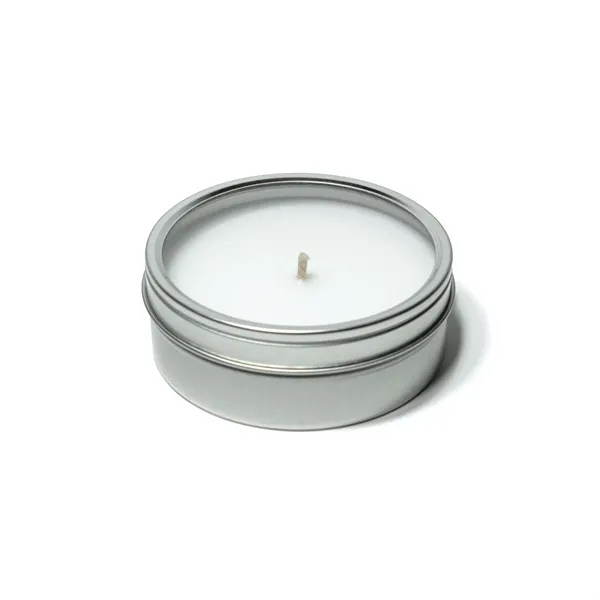 4 oz. Travel Candle in Silver Tin with Clear Lid and... from ASI 38850 Bath Promotions / Bath Promotions