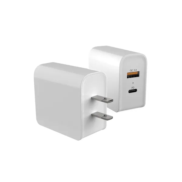 Dual port quick charging travel wall charger plus laser engraving on... from ASI 37218 Athena Promo (tm)