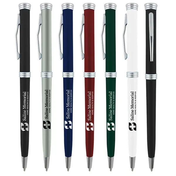 Plastic ballpoint pen with gold accents and stylish colored barrel.... from ASI 52387 Empire USA / Pens Line USA