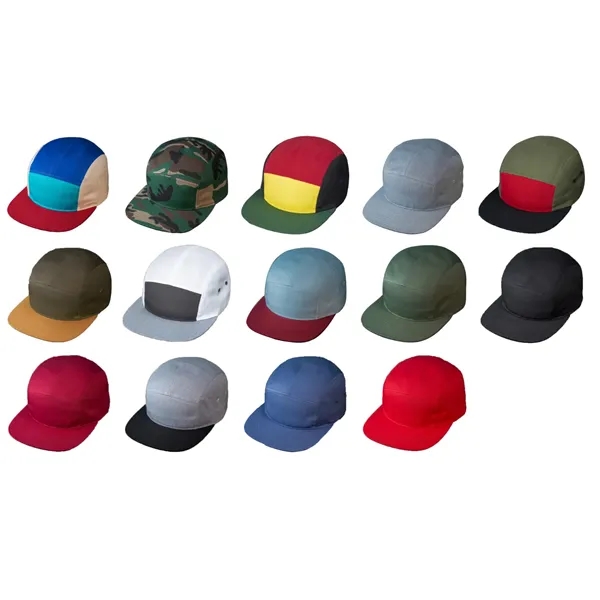 Premium Cotton Twill, 5 Panel Camp Crown, Flat Bill, Woven Nylon... from ASI 72657 Active Life Promo / Active Life