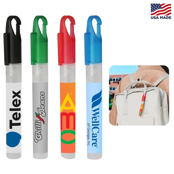 Sanitizer pen with carabiner cap; 0.33oz (10ml) liquid pen shaped hand... from ASI 52710 Lincoln Line