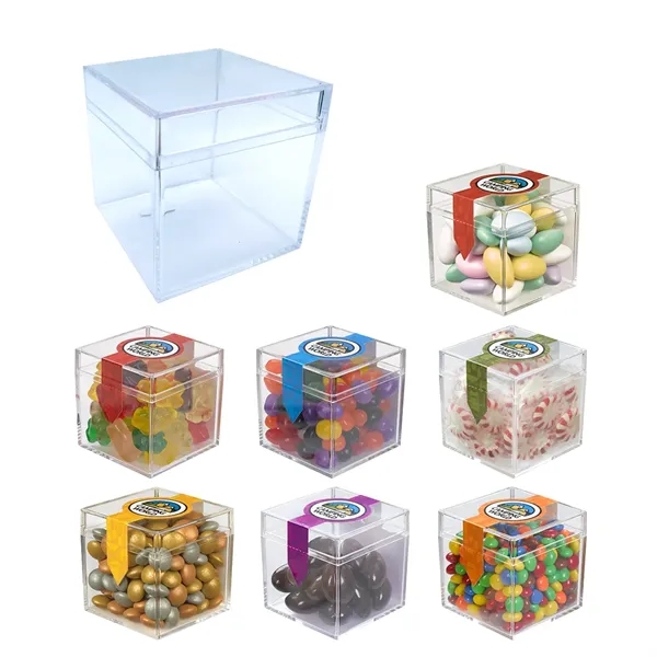 Cube shape container made of acrylic and filled with your choice... from ASI 61125 Hit Promotional Products / Hit®