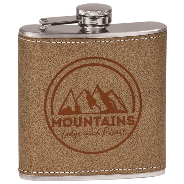 6 oz. stainless steel flask with light brown leather and laser... from ASI 74601 Calico