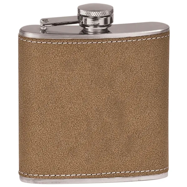 6 oz. stainless steel flask with light brown leather and laser... from ASI 74601 Calico