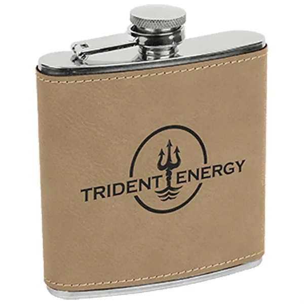 6 oz. stainless steel flask with light brown leatherette and laser... from ASI 74601 Calico