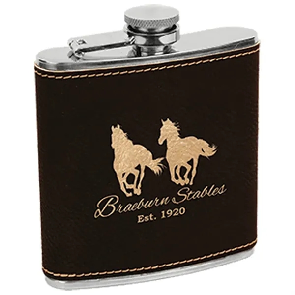 6 oz. stainless steel flask with black leatherette and laser engraving;... from ASI 74601 Calico