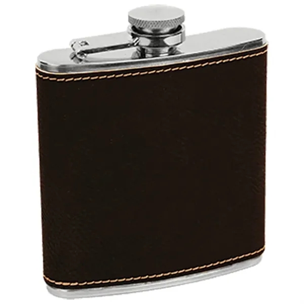 6 oz. stainless steel flask with black leatherette and laser engraving;... from ASI 74601 Calico