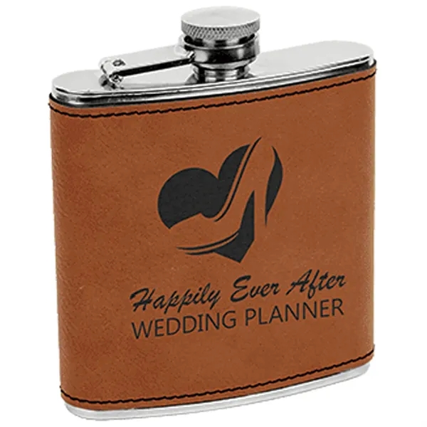 6 oz. stainless steel flask with rawhide leatherette and laser engraving;... from ASI 74601 Calico