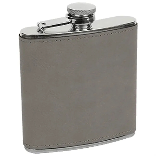6 oz. stainless steel flask with gray leatherette and laser engraving;... from ASI 74601 Calico