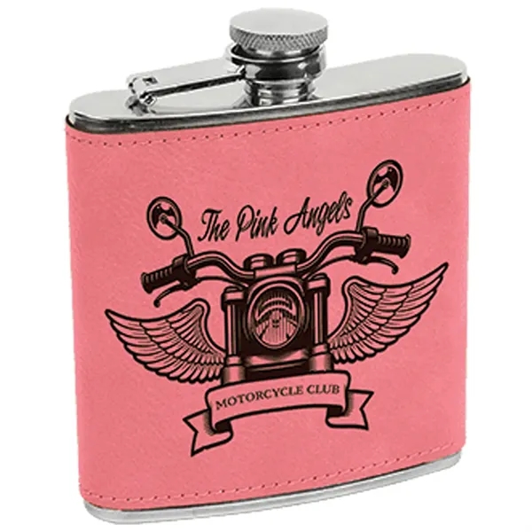 6 oz. stainless steel flask with pink leatherette and laser engraving;... from ASI 74601 Calico