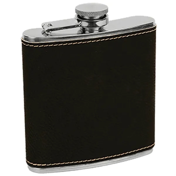 6 oz. stainless steel flask with black leatherette and laser engraving;... from ASI 74601 Calico