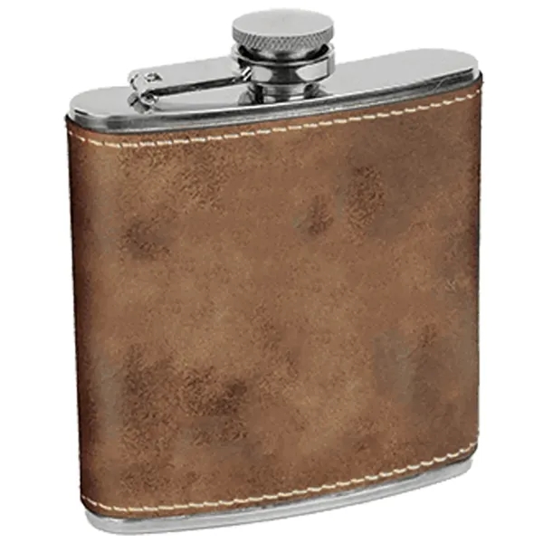 6 oz. stainless steel flask with rustic leatherette and laser engraving;... from ASI 74601 Calico