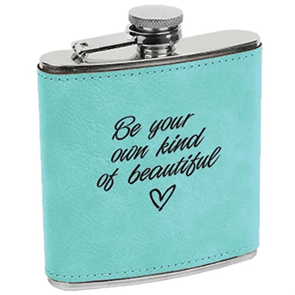 6 oz. stainless steel flask with teal leatherette and laser engraving;... from ASI 74601 Calico