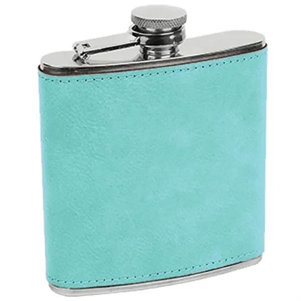 6 oz. stainless steel flask with teal leatherette and laser engraving;... from ASI 74601 Calico