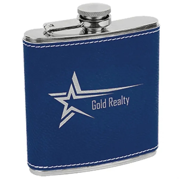 Stainless steel six ounce capacity flask with blue and silver PU... from ASI 74601 Calico